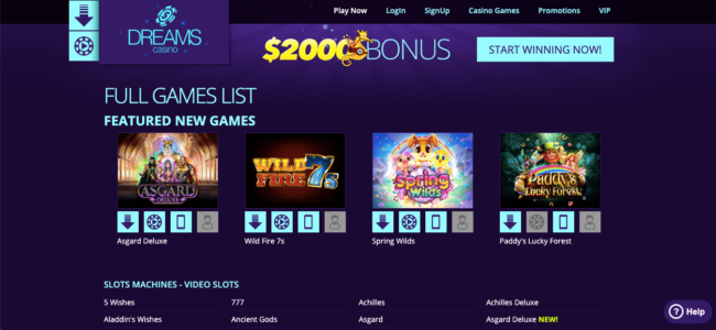 Dreams Casino website