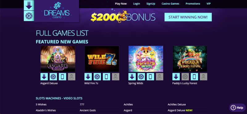 Dreams Casino Promo Codes and 200% Welcome Bonus - up to $2,000 + FS