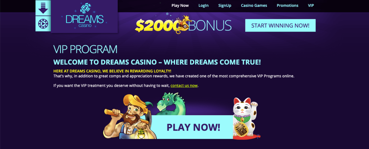 Dreams Casino Bonus 200% - up to $2000 + FS